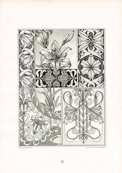 Lily Ornaments in Monochrome Composition by Arnold Lyongrün