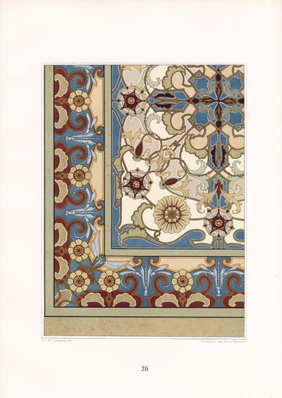 MultiColoured Carpet Pattern with Stylized Flowers by Arnold Lyongrün