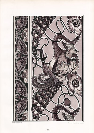 Ornamental Borders with Peacocks and Carnations in Monochrome by Arnold Lyongrün