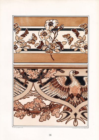 Ornamental Compositions with Blossoms, Butterflies and Eagle by Arnold Lyongrün