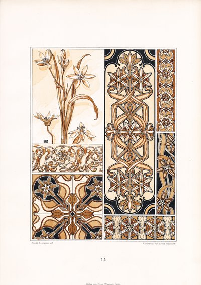 Stylized Lily Motifs in Brown Tones by Arnold Lyongrün