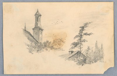 Sketch of Church Tower and Roof Top by Arnold William Brunner