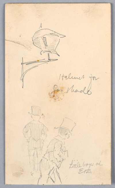 Sketch of Helmet and Men at Eton by Arnold William Brunner