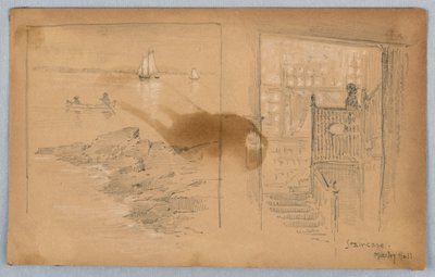 Sketch of Landscape and Staircase by Arnold William Brunner