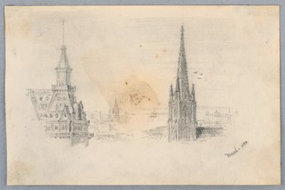 Two Sketches of Steeples by Arnold William Brunner