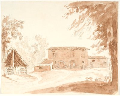 Farm Buildings in a Landscape with Cart, Animals and People by Aron Wallick