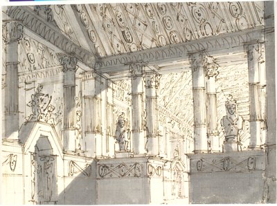 Interior (from a Temple?) with Columns and Statues by Aron Wallick