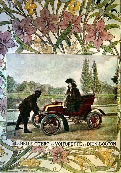La Belle Otero at the Wheel of a De Dion-Bouton Car, c.1900 by Arsene Herbinier