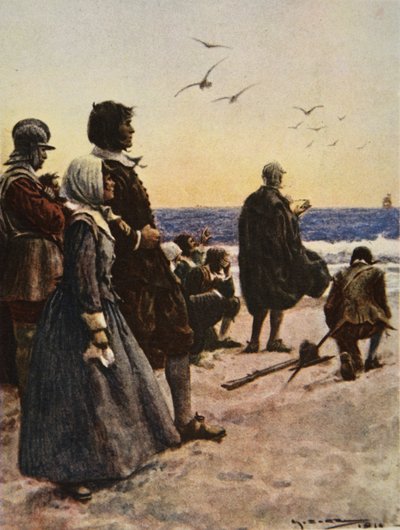 The Departure of the Mayflower, illustration from 