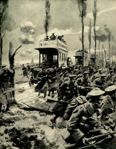 London buses used to transport troops to the front, First World War, 1914-1918, c1920 by Arthur C. Michael