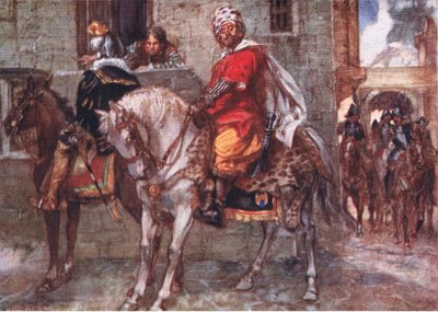 Don John arrived at Luxembourg, and throwing off his disguise, stood revealed, illustration from Romance of History: The Netherlands, 1920s by Arthur David McCormick