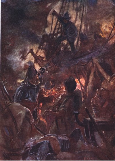 Fiercely the battle raged and long, illustration from Romance of History: The Netherlands, 1920s by Arthur David McCormick