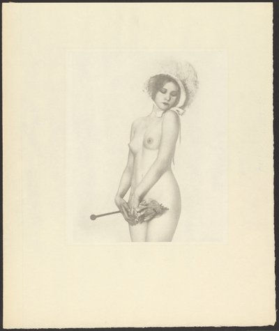 Female Nude Wearing Bonnet and Holding a Parasol by Arthur F. Kales