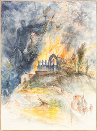An Ecclesiastic Building in Flames with Demons Above by Arthur Frederick Payne
