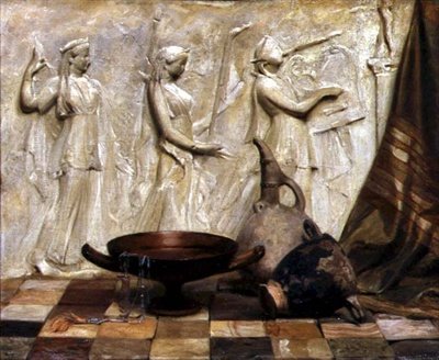 A Skyphos, a Kylix, a Wine Jug and an Egyptian Necklace by a Greek Frieze by Arthur Hacker