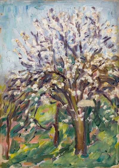 Almond Blossom on a Sloping Verge by Arthur Haythorne Studd