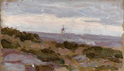 Landscape Study with Windmill on Horizon by Arthur Haythorne Studd