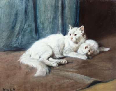 A White Persian Cat with her Kittens by Arthur Heyer