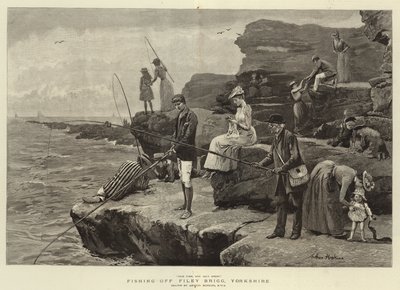Fishing off Filey Brigg, Yorkshire by Arthur Hopkins