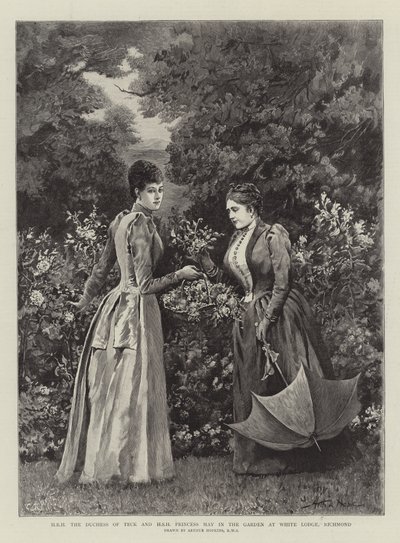 HRH the Duchess of Teck and HSH Princess May in Garden at White Lodge, Richmond by Arthur Hopkins
