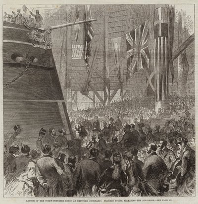Launch of the Screw-Corvette Druid at Deptford Dockyard, Princess Louise Releasing the Dog-Shore by Arthur Hopkins