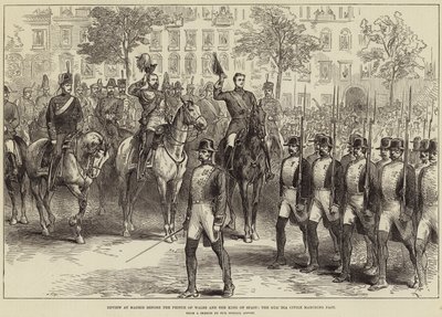 Review at Madrid before the Prince of Wales and the King of Spain, the Guardia Civile marching past by Arthur Hopkins