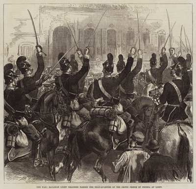 The War, Bavarian Light Dragoons passing the Head-Quarters of the Crown Prince of Prussia at Ligny by Arthur Hopkins