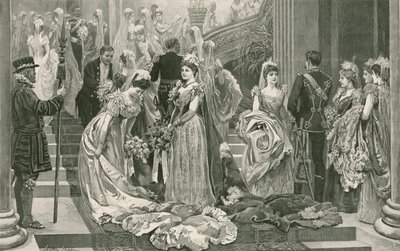 The First Drawing Room of the Season, at the Foot of the Grand Staircase at Buckingham Palace by Arthur Hopkins