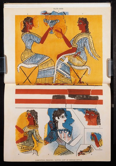 Reproduction of frescoes by Sir Arthur John Evans, The Palace of Minos at Knossos, edition 1921 by Arthur John Evans