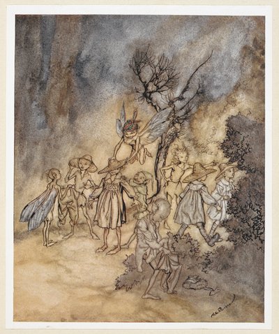 ACT IV: Scene I, line 138 Enter certain Reapers, properly habited. Juno and Ceres send Iris to fetch some nymphs and reapers to perform a country dance. by Arthur Rackham