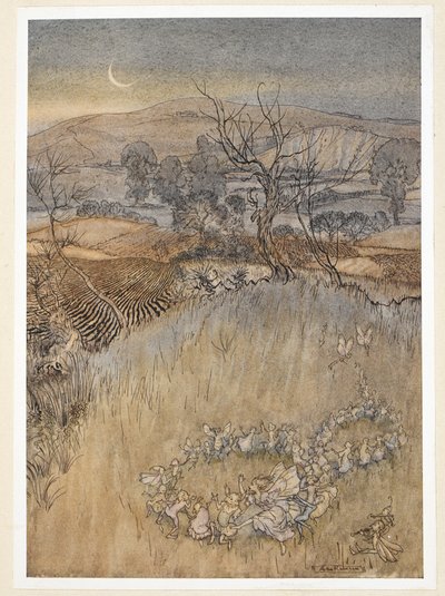 ACT V: Scene I, line 36 You demi-puppets that By moonshine do the green sour ringlets make. Ariel enters with Alonso and his companions, who have been charmed and obediently stand in a circle. Prospero speaks to them in their charmed state, praising Gonzal by Arthur Rackham
