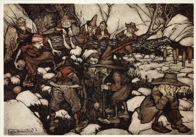 A company of odd-looking persons playing at ninepins, from Rip Van Winkle by Washington Irving by Arthur Rackham
