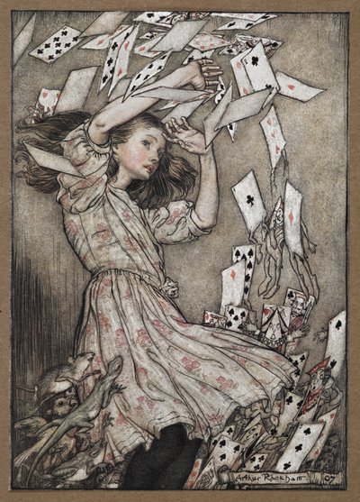 Alice and the Falling Pack of Cards by Arthur Rackham