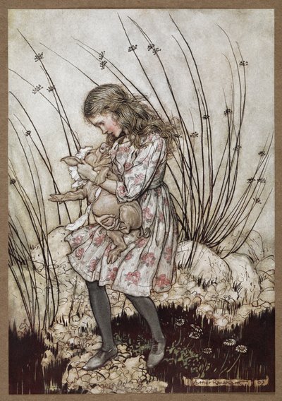 Alice and the pig dressed as a baby by Arthur Rackham
