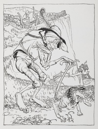 An old crooked man with his crooked cat and crooked house by Arthur Rackham