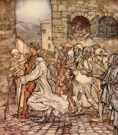 As Perseus walked along the people pointed after him, illustration from 