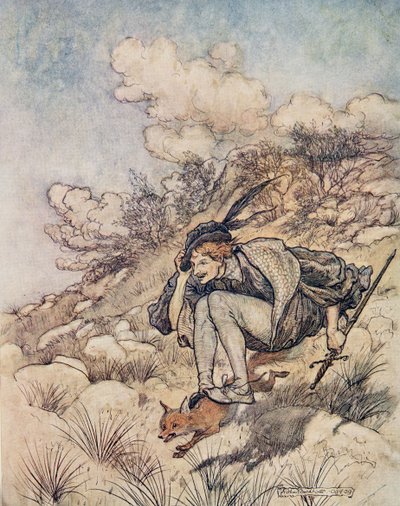 Away they flew over stock and stone, at such a pace that his hair whistled in the wind by Arthur Rackham