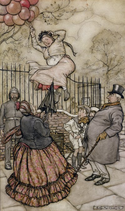 Balloons (illustration from Peter Pan in Kensington Gardens, by J.M Barrie, published 1906) by Arthur Rackham