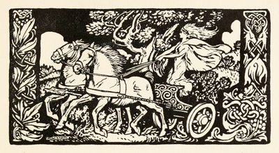 Becfola in her chariot from The Wooing of Becfola in Irish Fairy Tales by Arthur Rackham
