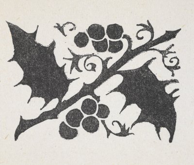 Black and white print of holly leave and berries by Arthur Rackham