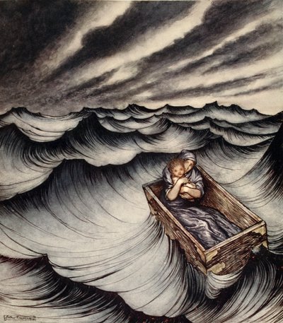 Danae clasped her child closely, illustration from 