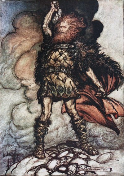 Donner, your lord, summons his hosts! Illustration for The Rhinegold and The Valkyrie by Richard Wagner by Arthur Rackham