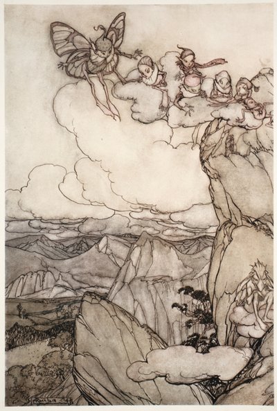 Fairies in mountains, from Rip Van Winkle by Washington Irving, pub. 1910 by Arthur Rackham