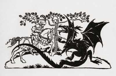 George and the Dragon. From the book English Fairy Tales retold by F.A. Steel with illustrations by Arthur Rackham, published 1927 by Arthur Rackham