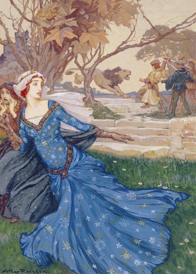 Guinevere Rescued by La Cote Male Taile, illustration from A Collection of Stories from Old Fairy Tales: Grimm, Andersen and Stories of King Arthur, published 1905 by Arthur Rackham
