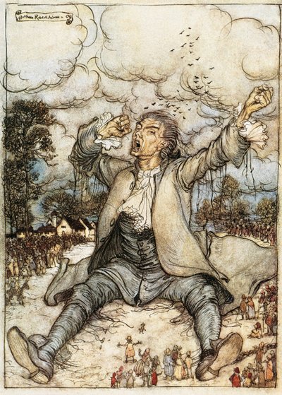Gulliver awaking in Lilliput, Illustration from Gulliver