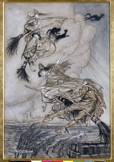 Hey! Up the Chimney Lass! Hey After you!, illustration in The Ingoldsby Legends of Mirth and Marvels, 1907 by Arthur Rackham