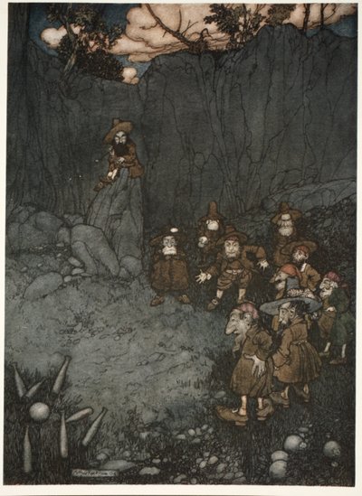 His father had seen them in their old Dutch dresses playing at ninepins, from Rip Van Winkle by Washington Irving by Arthur Rackham