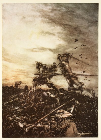 How Mordred was Slain by Arthur, and How by Him Arthur was Hurt to the Death, Illustration from Alfred Pollard