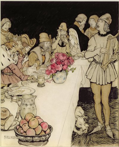 How at a great feast that King Mark made came Eliot the harper and sang the lay that Dinadan had made by Arthur Rackham